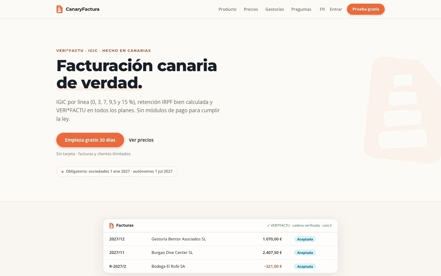 Screenshot of CanaryFactura: Invoicing with VERI*FACTU and IGIC
