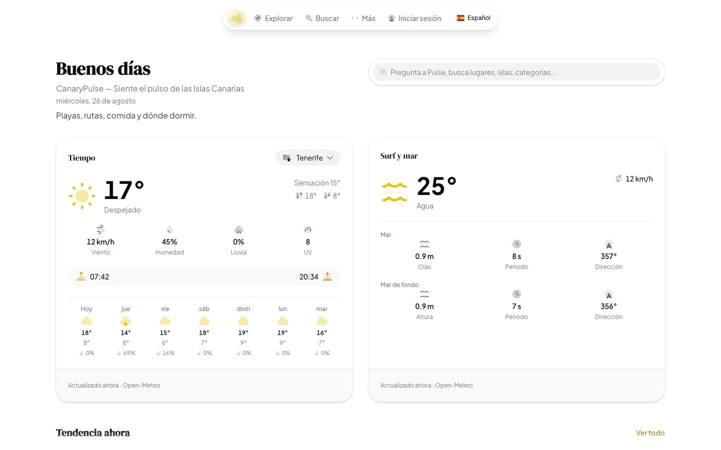 Screenshot of CanaryPulse: A live guide to the Canary Islands