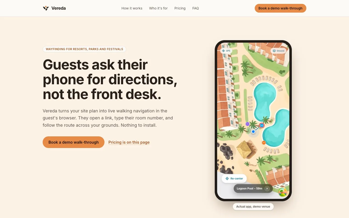 Screenshot of Vereda: Guest wayfinding for resorts